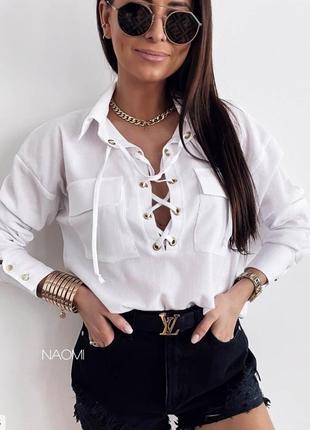 Блуза-батник женская стильная модная эффектная со шнуровкой на груди длинный рукав с манжетом размер 42-462 фото