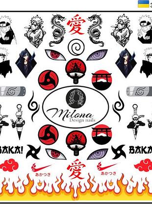 Водные слайдеры для ногтей в тематике аниме с белой подложкой на любой фон. наруто.