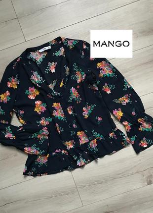 Блуза mango с цветочным принтом и оборками на рукавах