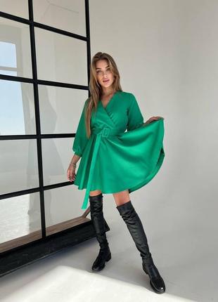 Жіночий сарафан сукня зелена еко-шкіра з поясом романтична сукня літо/осінь 42-44,46-48 s,m,l3 фото