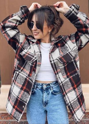 Тепла куртка рубашка в клітинку romanova shop5 фото