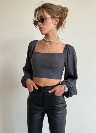 Молодіжна блузка жіноча топ/блузка рубашка широкий рукав тканина мустанг! вечірня з зав'язками сірий/серый