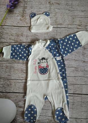 Детский комплект 2-ка "зебра", джинс, р.56, человечек+шапочка-ушки