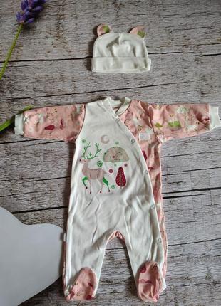 Комплект ясельный человечк+шапочка  лес р.68,74, розовый, для девочки