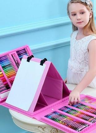Набір юного художника для малювання на 208 предметів з мольбертом, валіза рожевий (оригінальні фото)