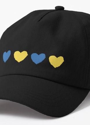 Кепка унисекс с патриотическим принтом сердечки украина черный
