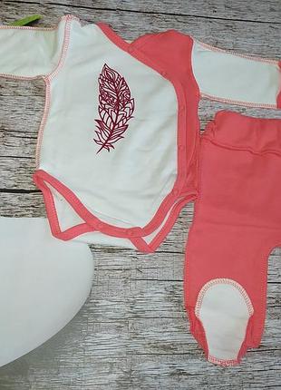 Детский комплект 2-ка перо ,боди+ползунок, для девочки, футер, р.56,62