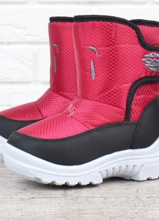Дутики warm waterproof на девочку сноубутсы зимние розовые на липучке