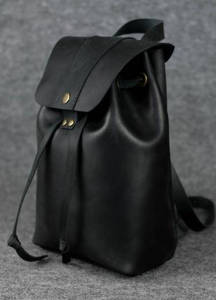 Кожа. ручная работа. кожаный женский черный рюкзак, рюкзачок.2 фото