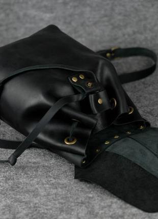 Кожа. ручная работа. кожаный женский черный рюкзак, рюкзачок.3 фото