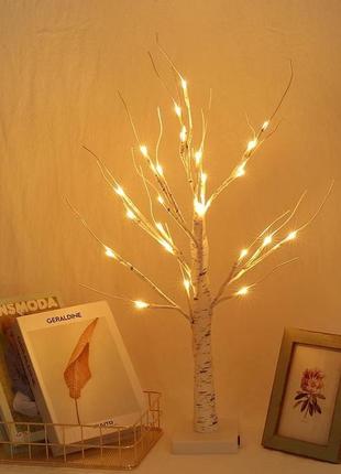 Светодиодный ночсветильник в виде белой березы на батарейках, 40см