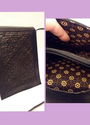 Італія! цікава шкіряна сумка на/через плече crossbody вставка плетіння ротанг4 фото