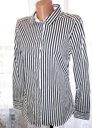 Рубашка в полоску h&m р.10  стрейч коттон (плечи 38, рук.62,ог 92)