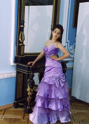 Выпускное платье-рыбка фиолетового цвета2 фото