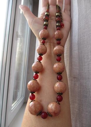 Натуральный солнечный камень 20 мм и сердолик, массивные бусы