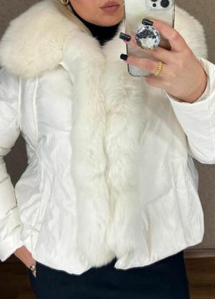 Короткий зимний пуховик автодеди,с натуральным мехом песца,люкс качество.