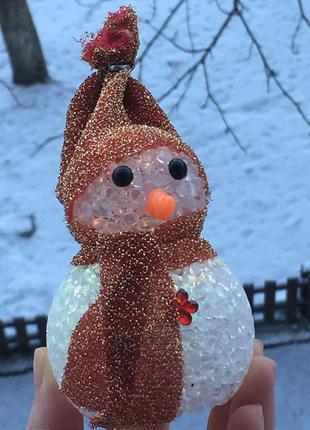 Снеговик новогодний рождественский маленький декоративный ночник детский подсветка на батарейках