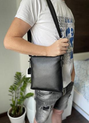 Фактурная мужская сумка из натуральной кожи, черная сумка-планшетка для мужчин