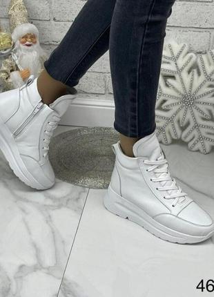 Жіночі зимові шкіряні черевики/ високі кросівки ☃️🐑