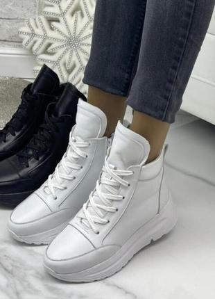 Жіночі зимові шкіряні черевики/ високі кросівки ☃️🐑