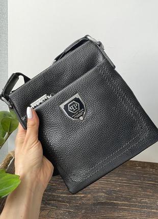 Сумка-планшетка чоловіча philipp plein, чоловіча сумка через плече з натуральної шкіри