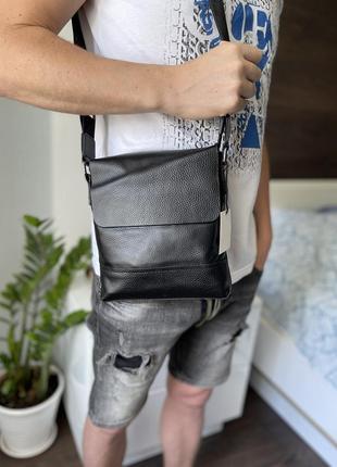 Чоловіча сумка-планшетка через плече, шкіряна чорна сумка для чоловіків1 фото
