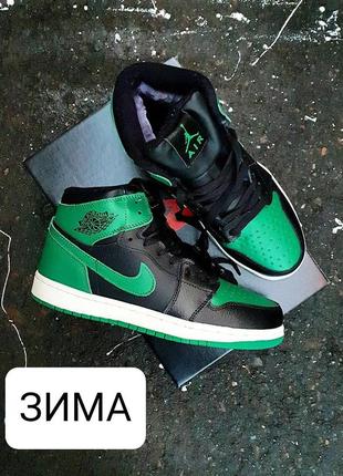 Зимові кросівки nike lebron air jordan 1 high winter black green