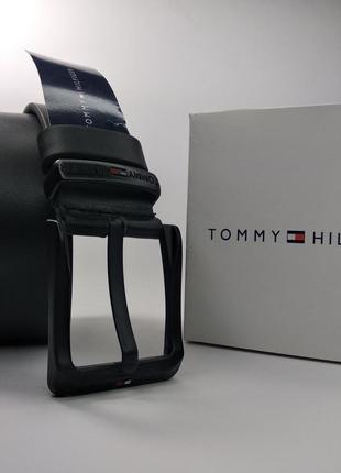 Чоловічий чорний шкіряний ремінь  tommy hilfiger / томмі хілфигер