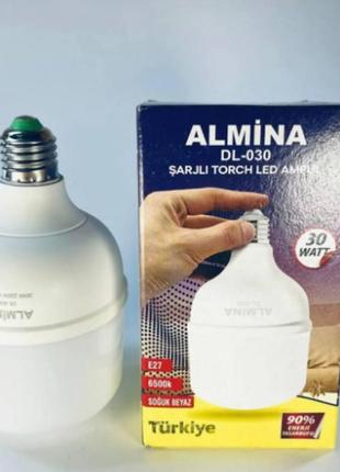 Акумуляторна лампочка almina dl-030 (30 вт), led-лампочка з цоколем e27