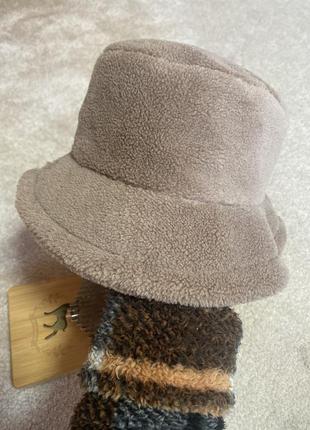Теплий капелюшок м‘якенький шляпка бежева кофейна2 фото