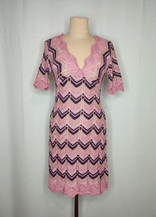 Сукня ажурна, плетена рожева з поясом2 фото