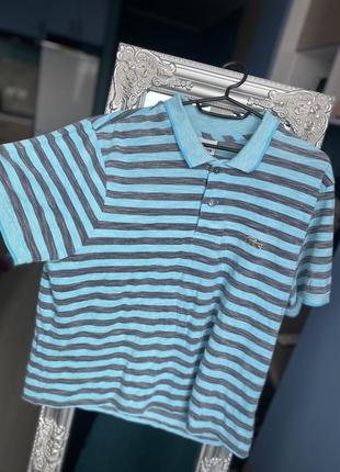 Lacoste блакитна у смужку поло футболка оригінал (6 - l-xl)
