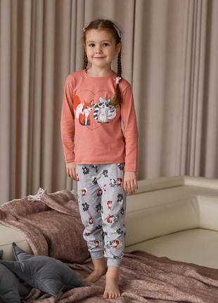 Піжама зі штанами на дівчинку - лисеня та єнот - family look мама/донька