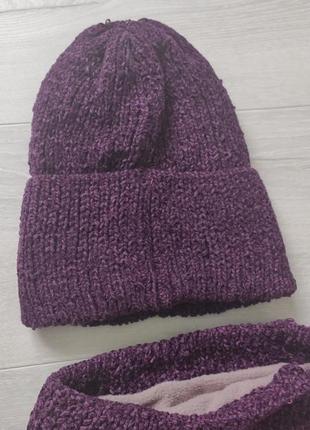Зимовий комплект хомут і шапка вельветова на флісі4 фото