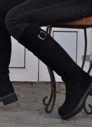 Бонус + чоботи жіночі зимові з натуральної шкіри - нубука, на хутрі, чорні. розміри 36, 37, 39, 40.5 фото