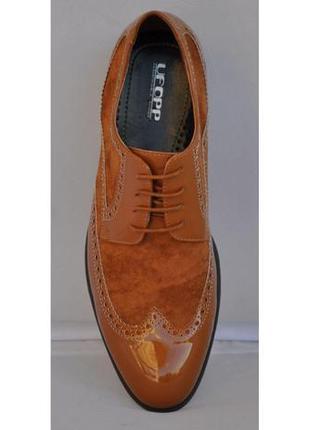 Чоловічі туфлі броги з натурального велюру і лаку, руді  розміри 40, 42, 43  ufo 6011-7