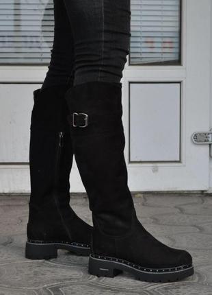 Бонус + чоботи жіночі зимові з натуральної шкіри - нубука, на хутрі, чорні. розміри 36, 37, 39, 40.