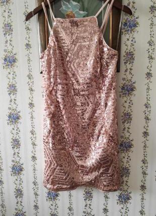 Платье в золотистых пайетках( розовое золото)2 фото