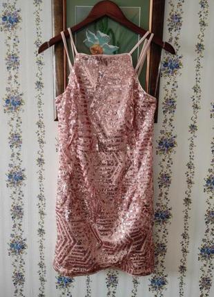 Платье в золотистых пайетках( розовое золото)1 фото