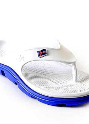 Крокси, в'єтнамки білі / синя підошва  повнорозмірні  розміри 40, 41, 42, 43, 45  joam 118215