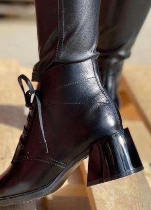 Размер 40 - стопа 25,5 см  ботинки, ботильоны демисезонные женские кожаные на байке  каблук 6 сантиметров3 фото