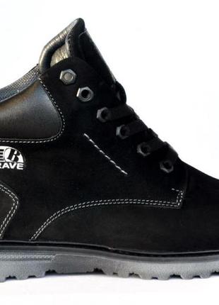 Бонус + демисезонные мужские кроссовки из натуральной кожи, на флисе, черные. размеры 39 и 42. brave 105009.2 фото