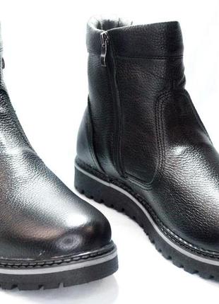 Размер 48 - стелька 32 сантиметра  мужские зимние кожаные ботинки на меху, черные  maxus с18 фото