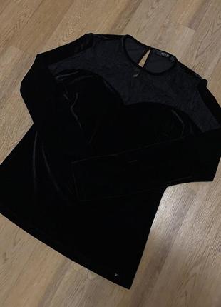 Бархатна кофтинка блузка з мереживом оригінал