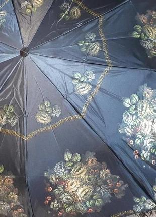 Зонт женский полуавтомат, с атласным цветным цветастым куполом. фоновый цвет чёрный 10.2326.0021 фото