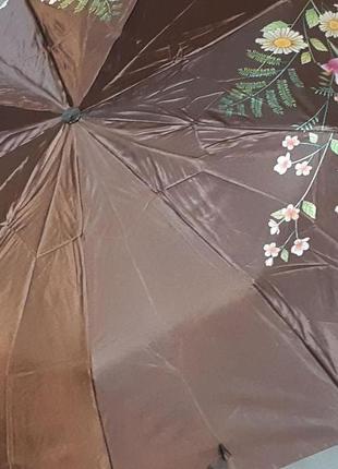Зонт жіночий напівавтомат, з атласним кольоровим куполом. колір тла коричневого кольору.1 фото