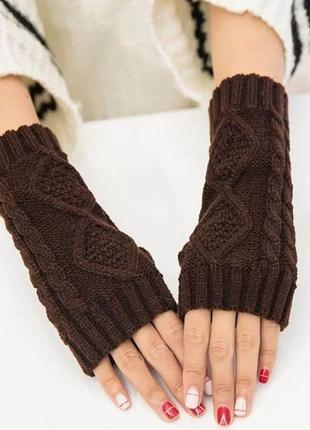 Рукавиці в'язані рукавиці без пальців коричневий