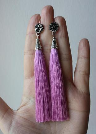 Сережки сережки кисті пензлика рожеві нитки модні довгі1 фото