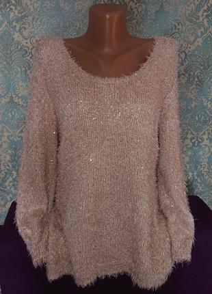 Красивый нарядный розовый свитер травка большой размер батал 48 /50/52 кофта джемпер пуловер