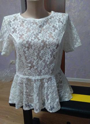 Гіпюрова біла блуза warehouse